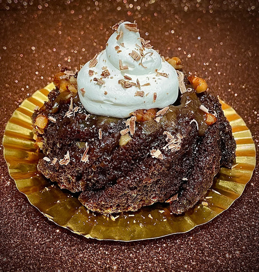 Chocolate Caramel Pecan Cakes with Cheesecake Swirl